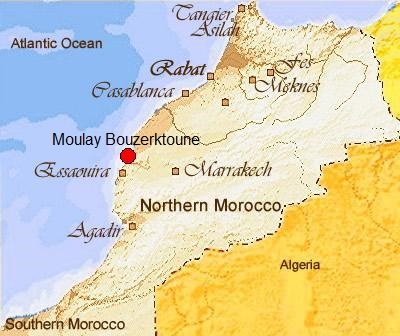 map of northern morocco and essaouira, Moulay Bouzerktoun location